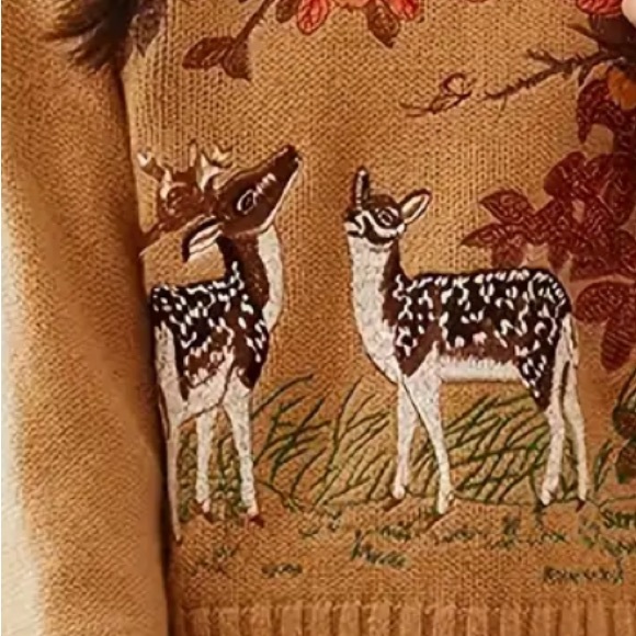 Elegant Cozy Deer Embroidered Crew Neck Sweater - Picture 5 of 7